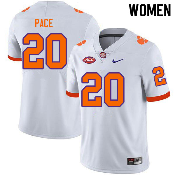 Women #20 Kobe Pace Clemson Tigers College Football Jerseys Sale-White - Click Image to Close